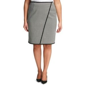 Calvin Klein Houndstooth Faux Wrap Pencil Skirt 16